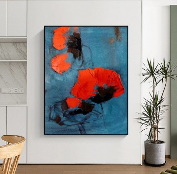 Flowers Painting - abstract red floral by Palette Knife flowers wall decor